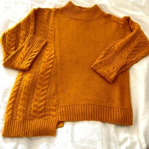 Michael Kors Cable Knit Mustard Gold Mock Turtleneck Pullover Sweater XS